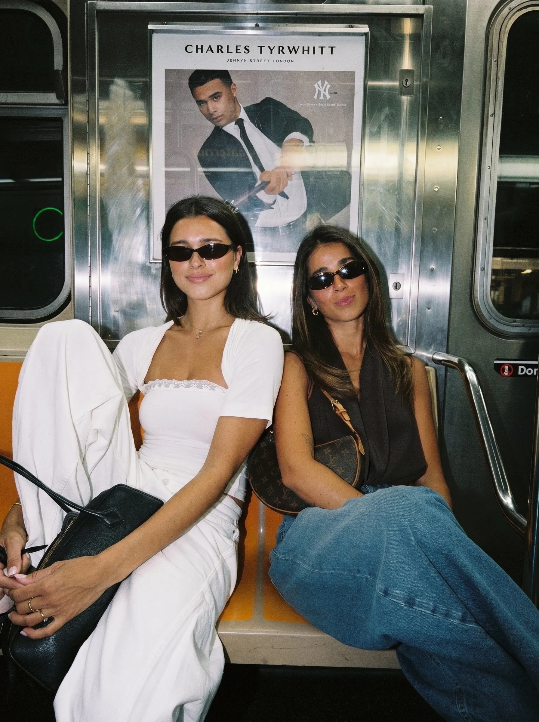 Two friends on the subway, re-shot on film